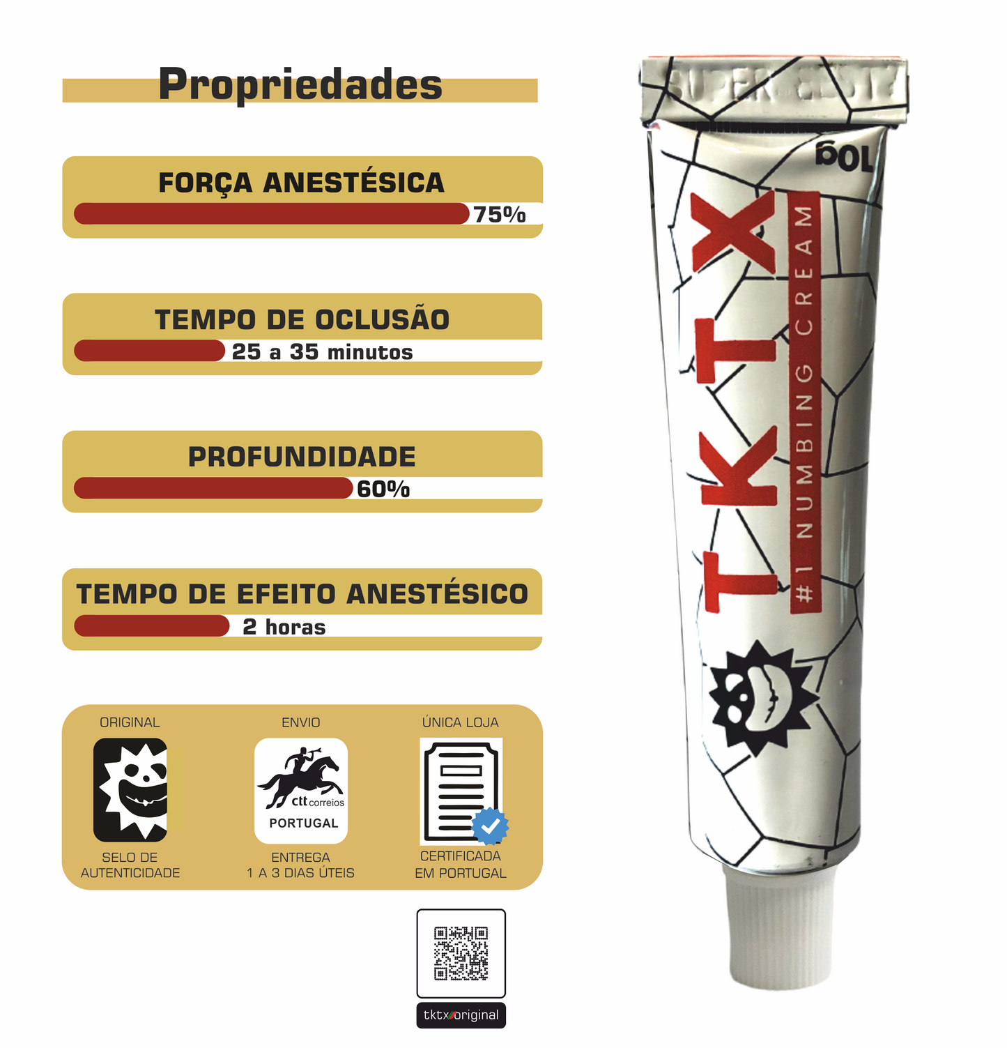 Pomada Anestésica TKTX White 75% - Anestésico de efeito rápido.