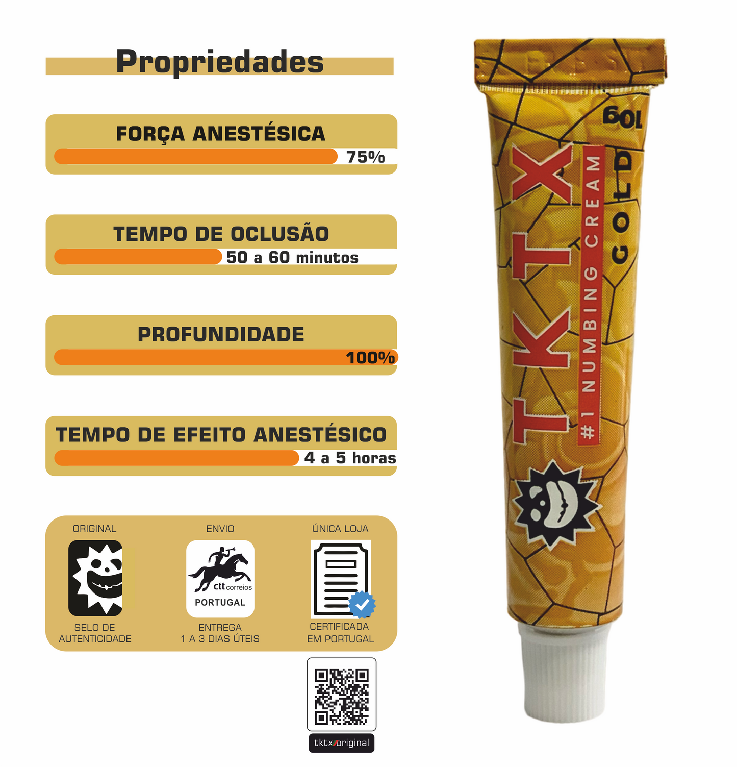 Pomada Anestésica TKTX Gold 75% - Maior profundidade e longo efeito.
